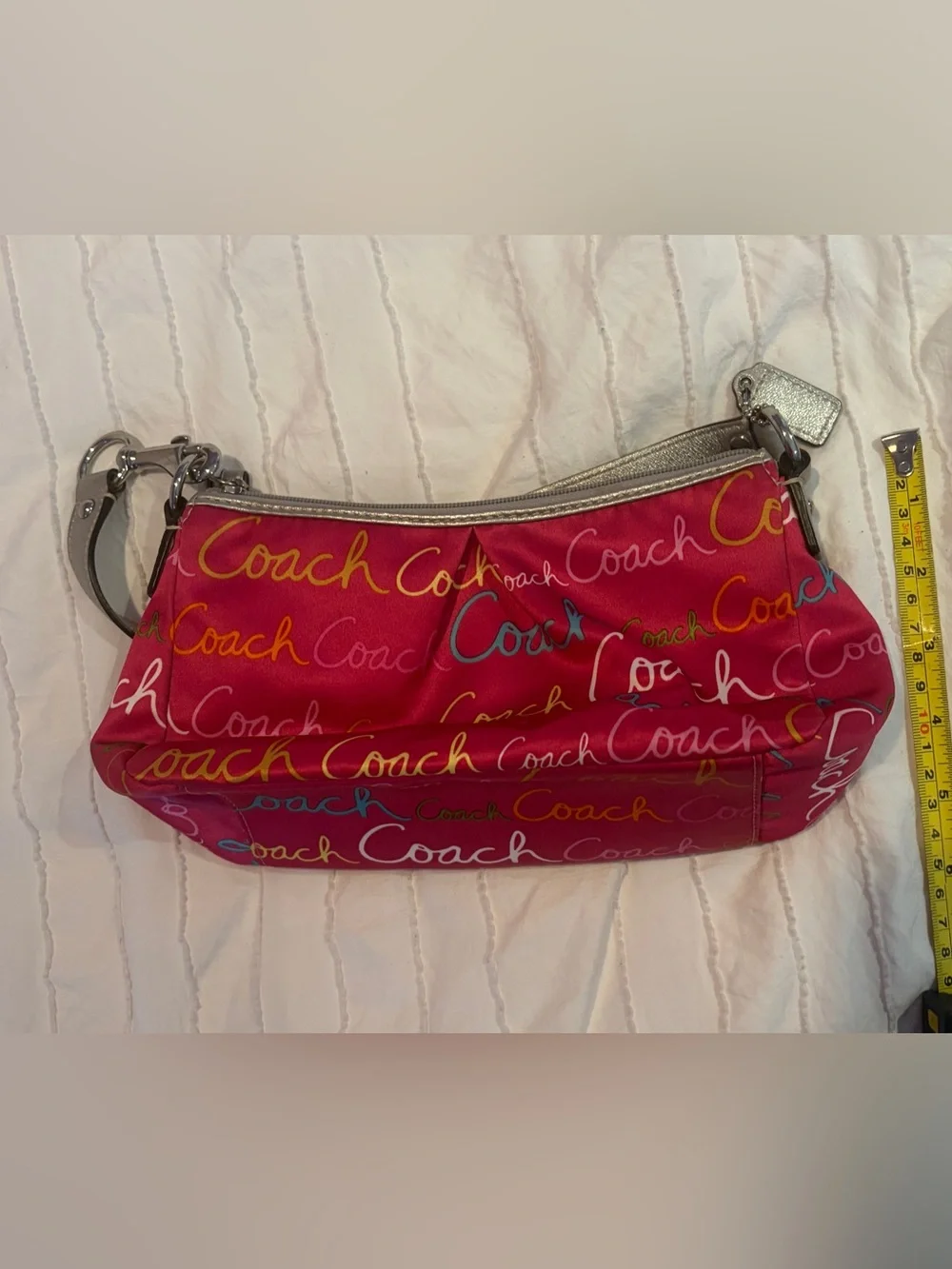 Coach Y2K Hot Pink Multicolor Script Shoulder Bag with Silver Trim